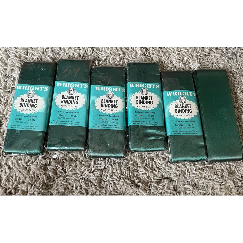 Vintage Acetate Satin Blanket Binding Wrights 6 Packages Green